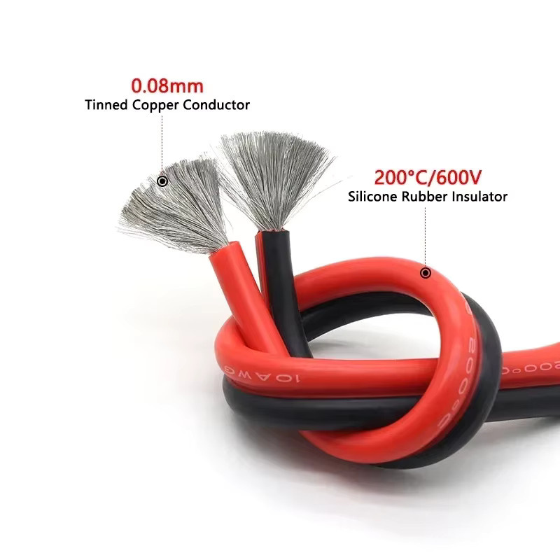 Silikon 2-Pin-Kabel in Schwarz und Rot, verzinntes Kupferkabel für Hochtemperatur-Elektronik, verschiedene AWG-Stärken von 30 bis 8AWG, Länge wählbar von 1 bis 20 m - Bild 3