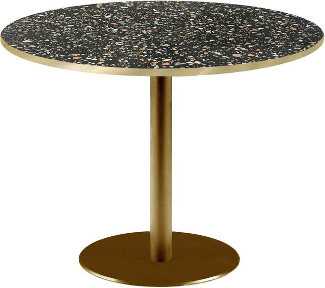 RestooTab Tisch Rome XL rund in Schwarz, Terrazzo und Goldmetallic mit messingfarbenen Kanten, Höhe: 75 cm, Durchmesser: 120 cm - Bild 1