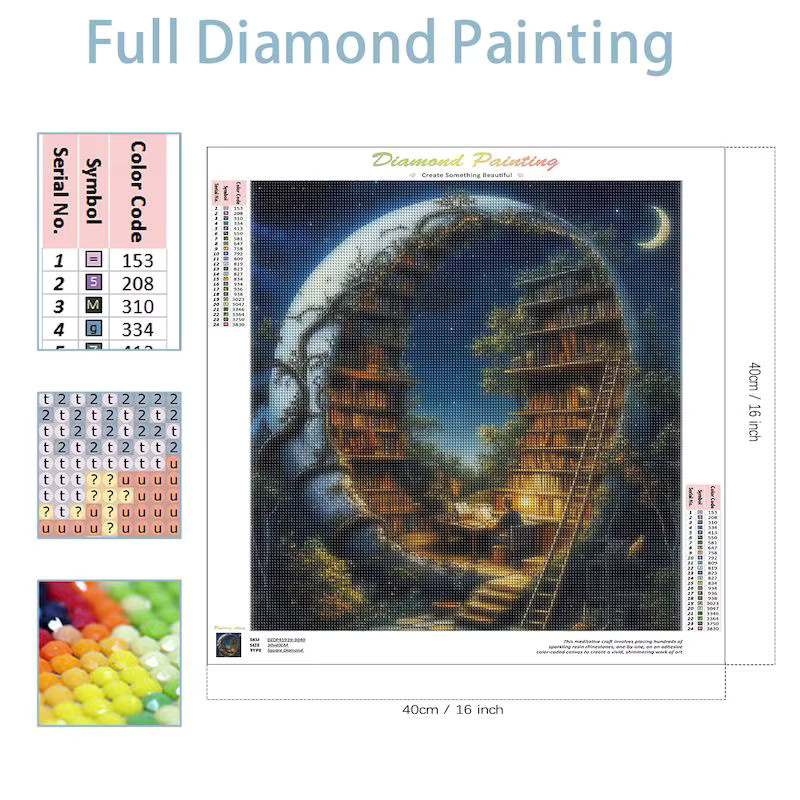 CHENISTORY Diamond Painting Mond-Bibliotheks-Motiv als quadratische Diamant-Stickerei in Multicolour zur Heimdekoration - Bild 2