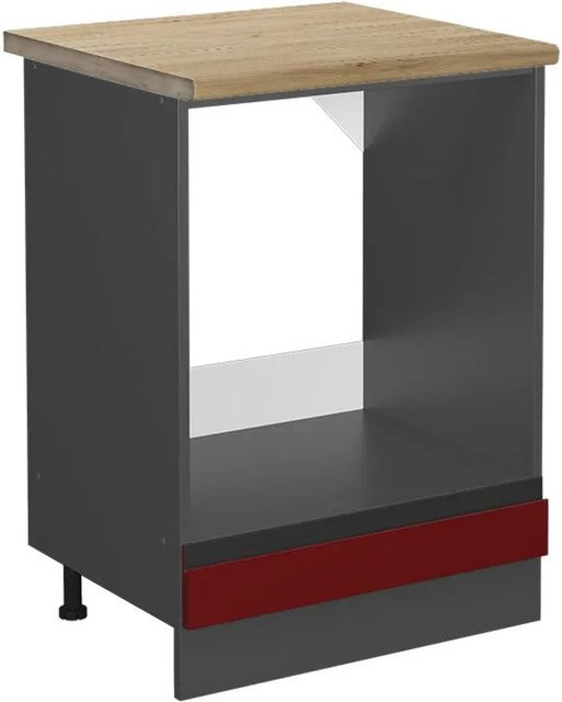 Vicco Herdbauschrank R-Line in Rot/Anthrazit mit Eiche-Optik, Breite: 60 cm, Höhe: 81,6 cm, Tiefe: 60 cm - Bild 1
