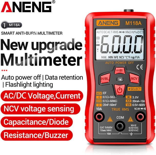 ANENG M118A Digitaler Mini-Multimeter-Tester mit True RMS, NCV-Funktion und Datenspeicherung, 6000 Zählungen, Farbe: Rot - Bild 1