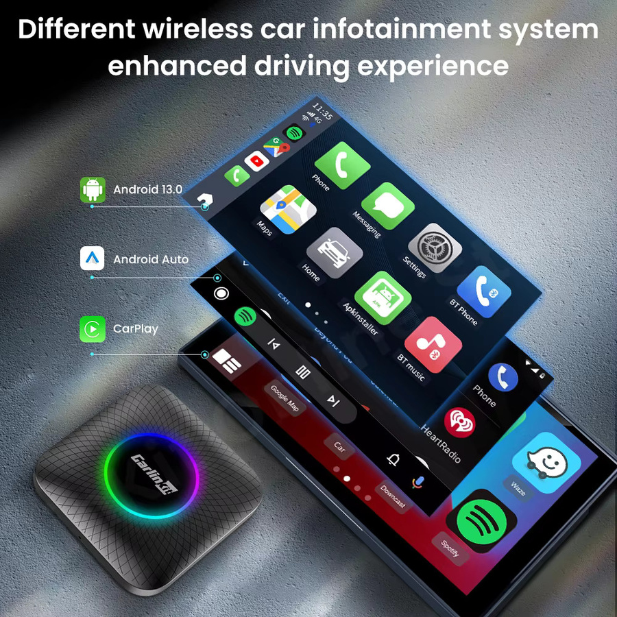 Carlinkit SM6225 TV-Box Android 13 mit Qualcomm 8-Kern, Wireless Android Auto und CarPlay Adapter für YouTube und Netflix, Schwarz - Bild 3
