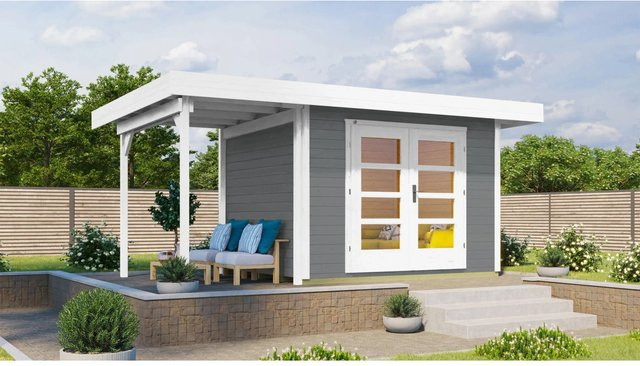 WEKA Gartenhaus 126 A Gr.1 aus Holz mit Flachdach in Grau, B/H/T: 500 x 226 x 314 cm - Bild 1