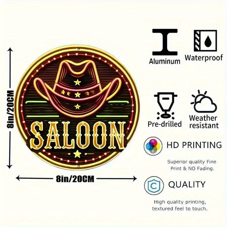 Potdemiel Vintage Western Saloon Schild aus Metall in Multicolor, runde Wanddekoration mit Cowboyhut-Motiv, Durchmesser: 20 cm - Bild 3