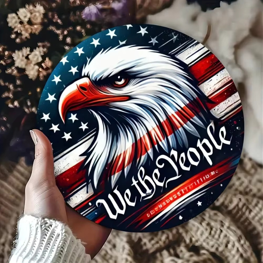 HELLOYOUNG Rundes Aluminiumschild mit amerikanischer Flagge in Rot, Weiß und Blau, Durchmesser: 30 cm - Bild 5