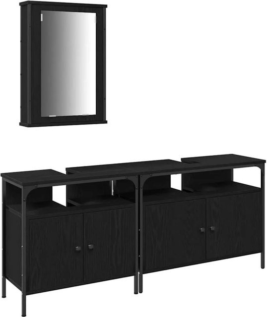 vidaXL Badezimmer Möbelset aus Holzwerkstoff in Schwarz mit Waschschrank und Spiegelschrank - Bild 1