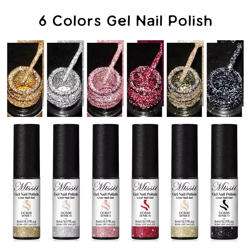 Mtssii Glitter Gel Nagellack Set, Schimmernd, 6 Stück - Bild 4
