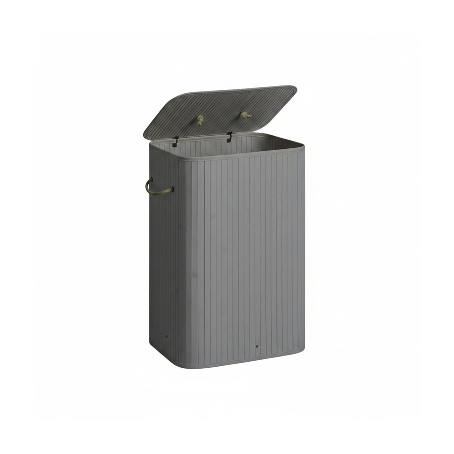 Faltbarer Wäschekorb aus Bambus von Relaxdays mit Deckel in Grau, B/T/H: 60 x 40 x 30 cm - Bild 2