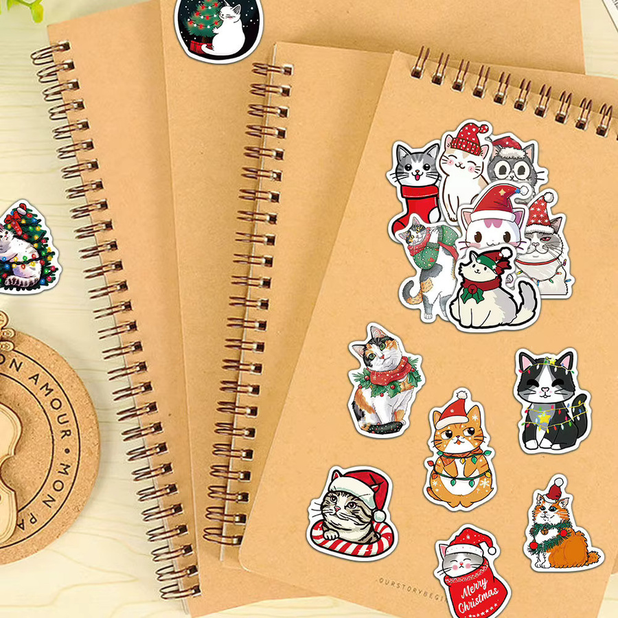 50 Stück wasserfeste Weihnachts-Katzen-Aufkleber in Multicolor von BulingBulingStickers Store zur Dekoration von Handyhüllen, Notebooks und iPads - Bild 3
