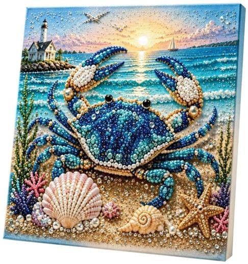 Changbaixin DIY Meeresmalerei-Set mit künstlichen Perlen für Erwachsene, 3D-Kunst mit Schildkröte und Fisch in Blau - Bild 1