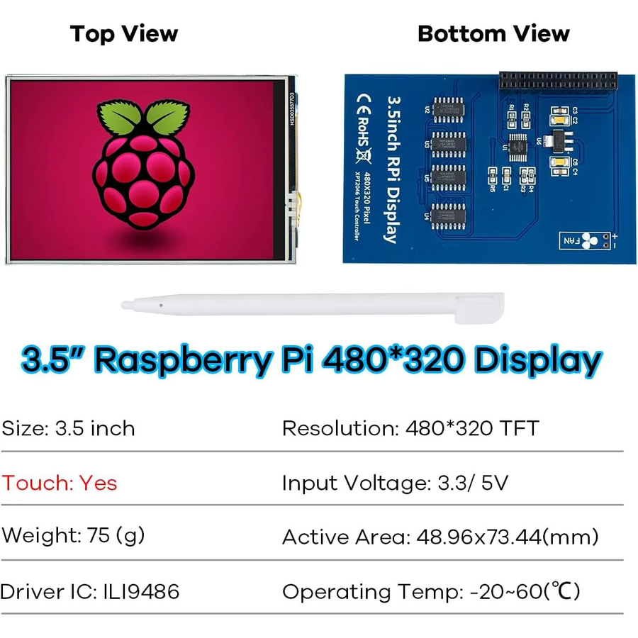 AOKIN 3,5 Zoll Touchscreen Display Modul für Raspberry Pi mit 320x480 TFT Touch Screen und Touch Pen - Bild 4