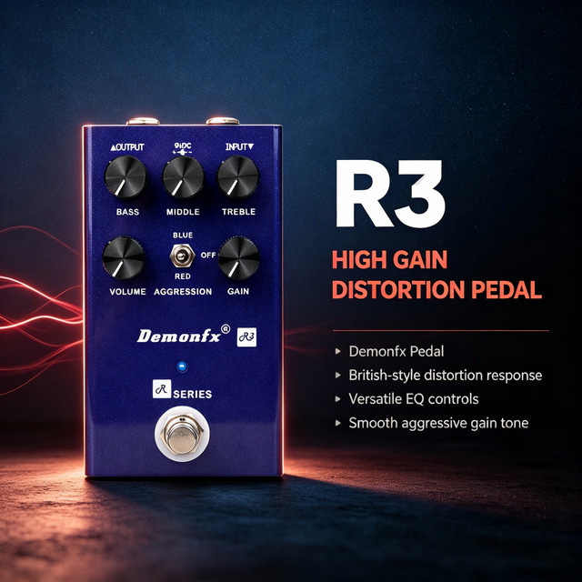Demonfx R3 Gitarren-Effektpedal Verstärker-Verzerrer mit 3 Tonkanälen und True Bypass in Blau - Bild 1