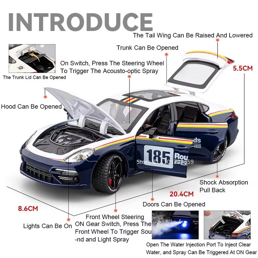 RMZ city Panamera EVO Spray Sportwagen, Modellauto, Maßstab 1:24, mit Licht und Sound, Metall - Bild 4