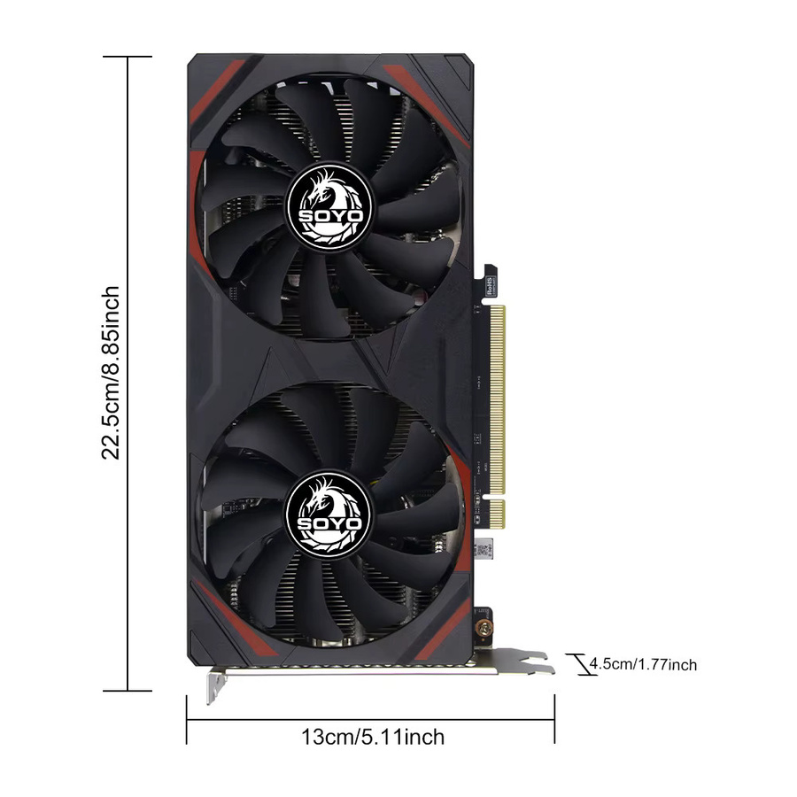SOYO AMD Radeon RX 7600 Gaming-Grafikkarte mit 8 GB GDDR6-Speicher, 128 Bit und PCIe-Anschluss in Schwarz - Bild 2