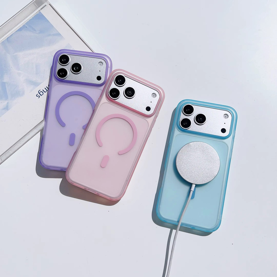 NYFundas MagSafe Handyhülle mit magnetischer Matte für iPhone 17 Pro Max, 16 Plus, 15, 14, 13, 12 in Transparent und Blau - Bild 1
