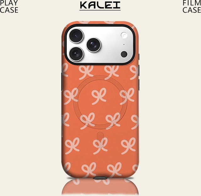 Potdemiel Handyhülle mit Schleife für iPhone 17 16 15 14 13 Pro Max Plus, magnetisch, doppelschichtig und robust, Orange-Hellrosa - Bild 1
