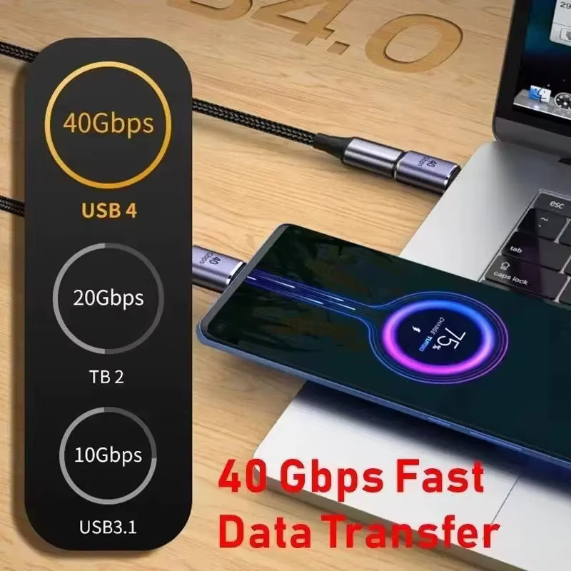 NNBILI USB4.0 Typ C auf Typ C Adapter mit 90-Grad-Winkel, 40 Gbit/s Datenübertragung und 100 W Schnellladefunktion, unterstützt 8K60Hz für MacBook und andere Geräte - Bild 4