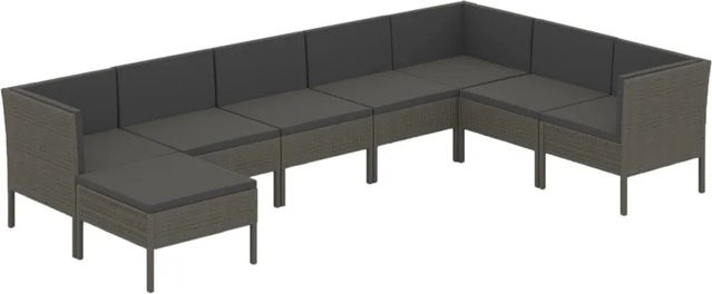vidaXL 8-tlg Garten-Lounge-Set in U-Form aus Poly Rattan und Metall in Grau Anthrazit mit Auflagen und Kissen - Bild 1