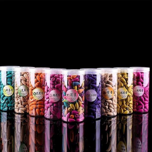MINIDEAL Rückfluss-Räucherkegel Set mit Kunststoffbox, 200 Stück gemischte Düfte Sandelholz, Jasmin und Rose, Multicolour - Bild 1