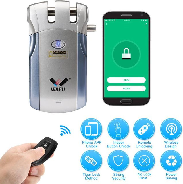 WAFU HF-018W WiFi Intelligentes Elektronisches Türschloss aus Zinklegierung mit Fernbedienung in Silber/Blau - Bild 1