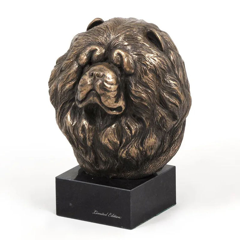 Chow Chow Hundestatue Art-Dog als Büste auf Steinsockel in Braun - Bild 3