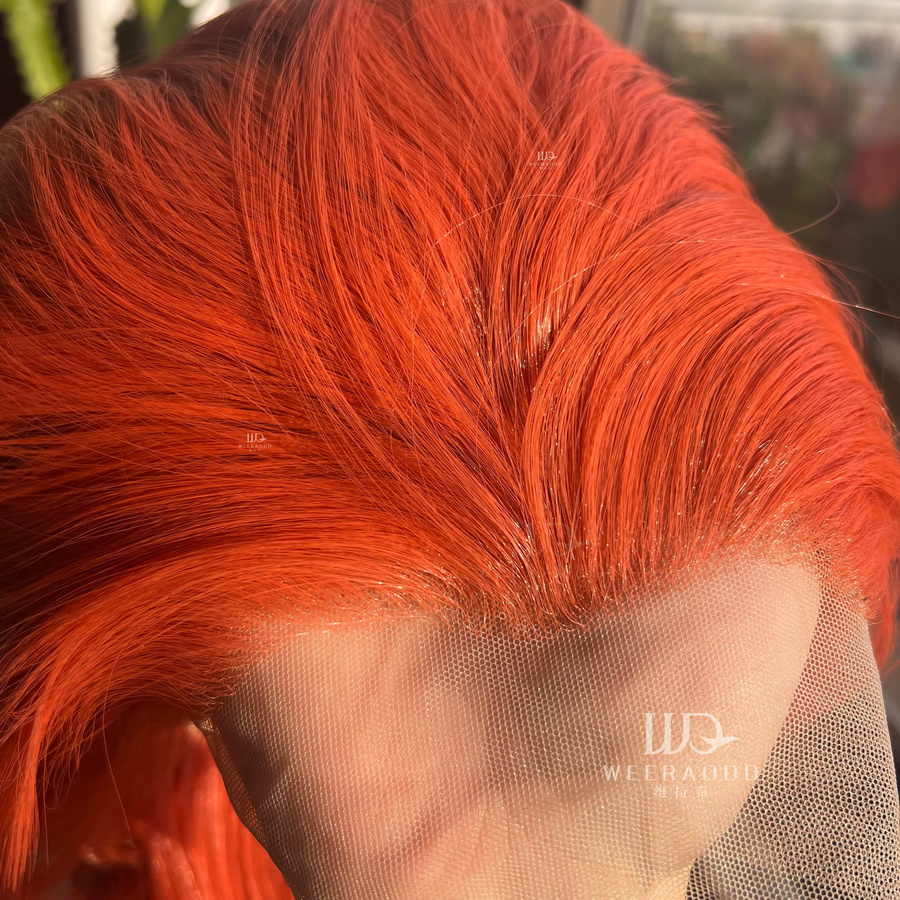 WEERAODD Perücke, Orange Rot, kurz lockig, schulterlang, Damen - Bild 2