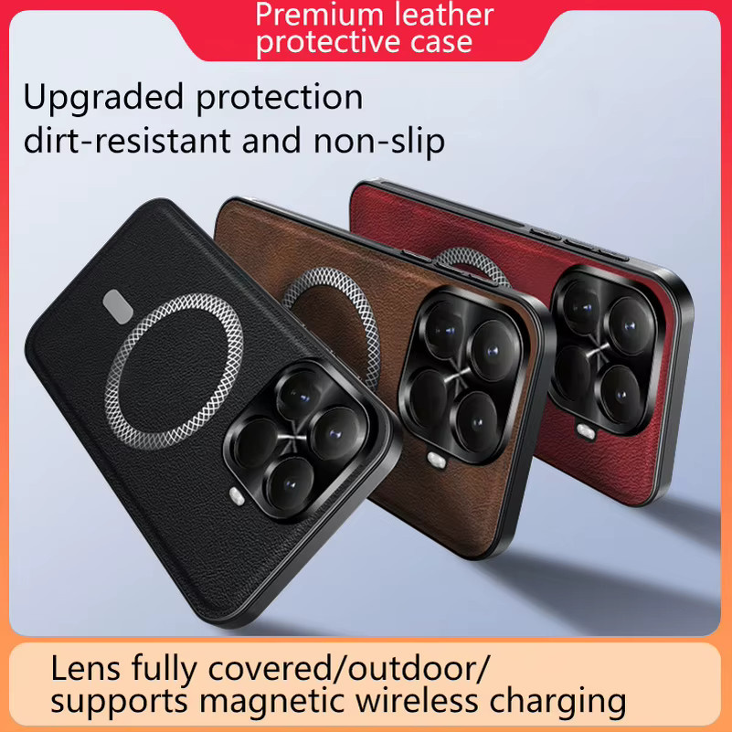 Retro Lederhülle mit MagSafe Wireless Charging Ring und Linsenschutz für Xiaomi 15 14 13T 17 Pro Max Ultra 12 X in Schwarz - Bild 5