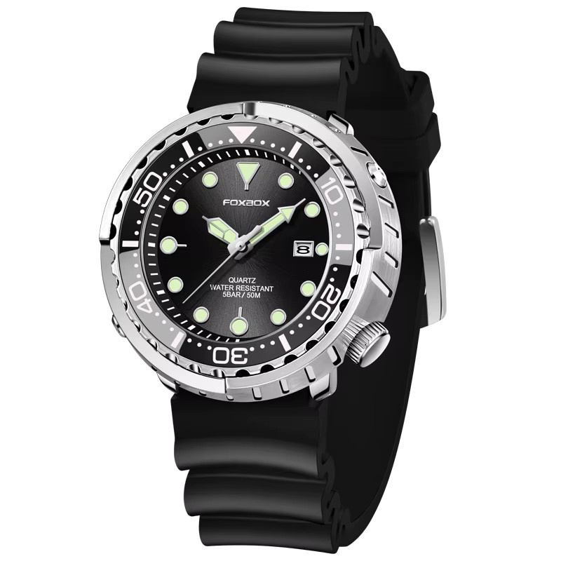 FOXBOX Armbanduhr, Quarz, Edelstahl, Kautschuk, Schwarz, Herren - Bild 6