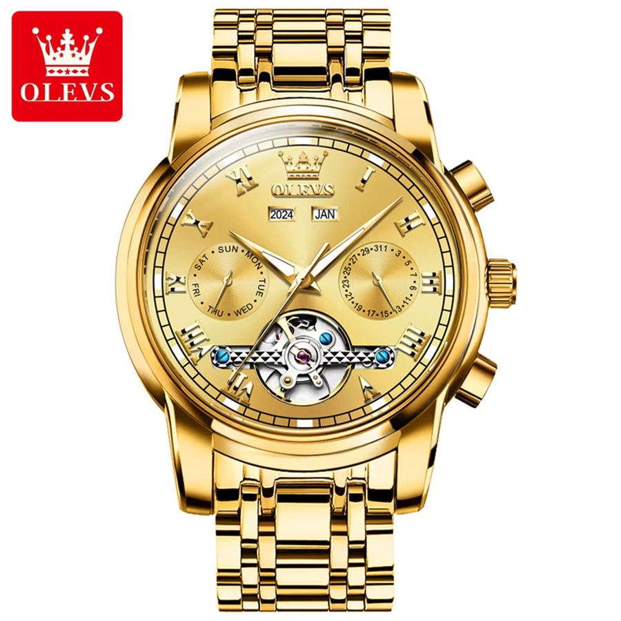 OLEVS Armbanduhr, Automatik, Edelstahl, Gold, Herren - Bild 7