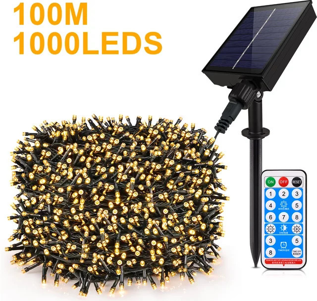Gyarfas Solar LED Rasen-Lichterkette Schwarz mit 100 m Länge und 8 Modi für Garten und Außenbereich - Bild 1