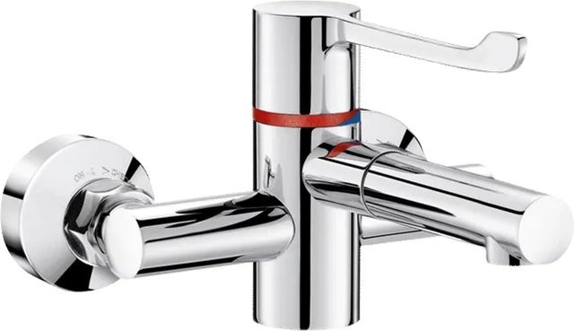 Delabie SECURITHERM Thermostat-Mischbatterie sequentiell, Wandmontage, Chrom/Silber, Anschlussmaß: 150 mm - Bild 1