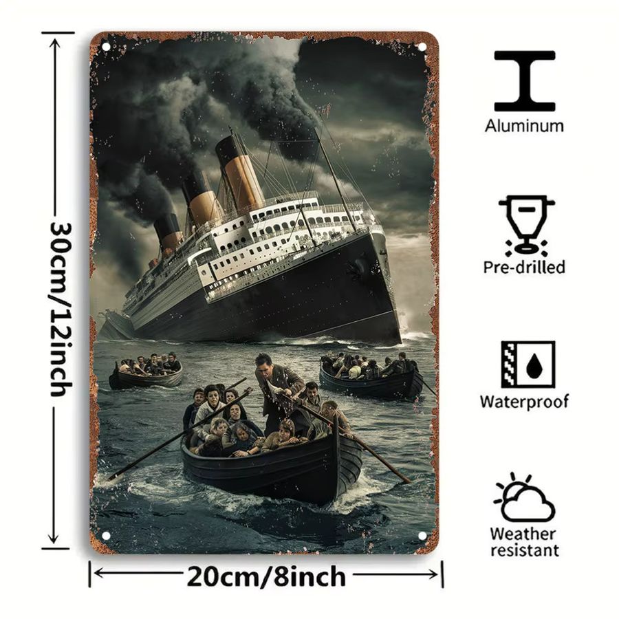 HELLOYOUNG Vintage Titanic Metallblechschild aus Aluminium als rustikale Wandkunst zur Dekoration, Rechteckig, B: 30,0 cm, H: 20,0 cm, T: 20,0 cm - Bild 3