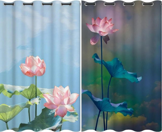 Yiran Furniture Verdunkelungsvorhang im Lotus-Design, Blau, B: 55 cm, H: 120 cm - Bild 1