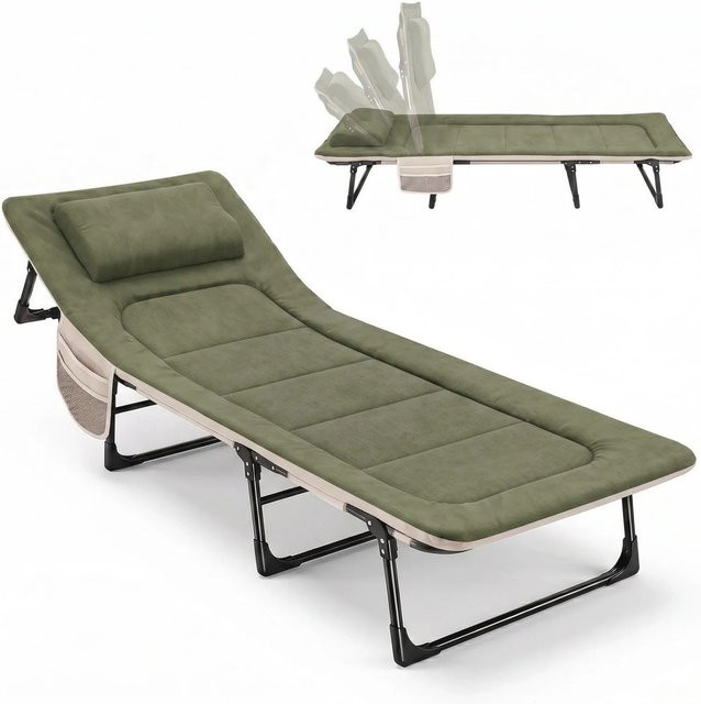 Sekey Campingbett klappbar in Grün mit Matratze, Kissen und verstellbarer Kopfstütze, B/T/H: 193 x 70 x 29 cm - Bild 1