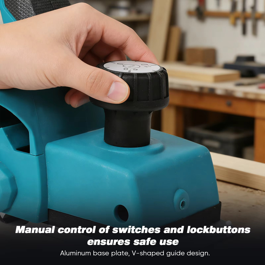 Betuyoo Kabelloser bürstenloser Elektrohobel in Blau, kompatibel mit Makita 18V B-Serie Li-Ion, 650W Leistung, 15000 U/min, Hobelbreite: 82 mm, einstellbare Tiefenverstellung 0-2 mm - Bild 1