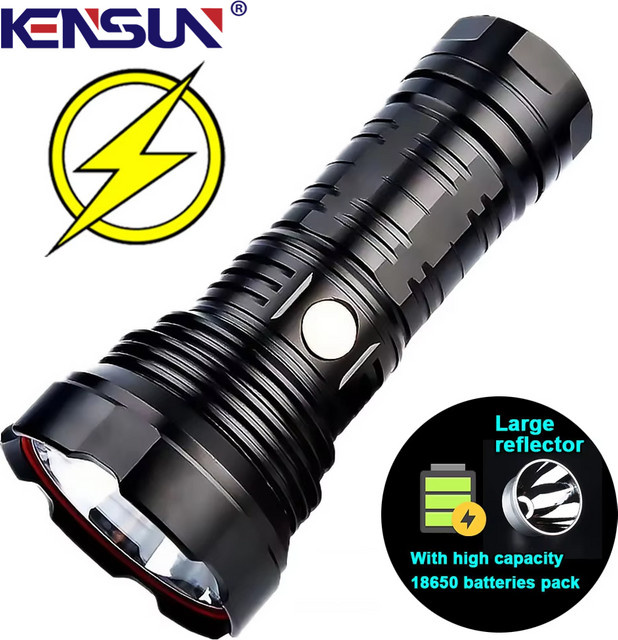 KENSUN SFT40 LED-Taschenlampe in Schwarz, USB wiederaufladbare taktische Taschenlampe aus Aluminium mit festem Fokus und wasserdichtem Design für Outdoor und Camping - Bild 1