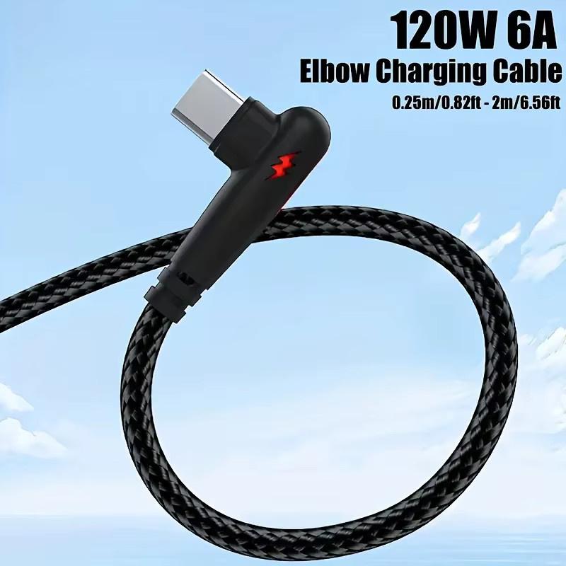 VBNM USB-A auf USB-C Schnellladekabel mit 90-Grad-Winkel, geflochten, 120 W, Rot-Schwarz - Bild 5