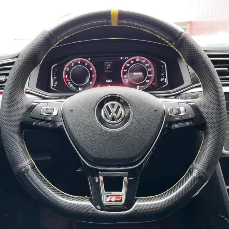 Lenkradbezug aus Carbon Faser und Leder für Volkswagen VW Golf 7 Mk7, Polo, Jetta und B8 Avant in Schwarz - Bild 6