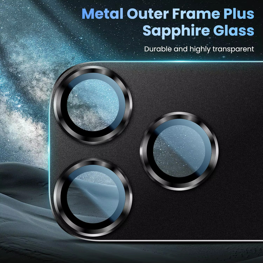 Schwarzer Kameralinsen-Schutz aus Aluminiumlegierung und gehärtetem Glas mit 9H Härtegrad für Apple iPhone 17-11 Pro Max, case-freundlich - Bild 3
