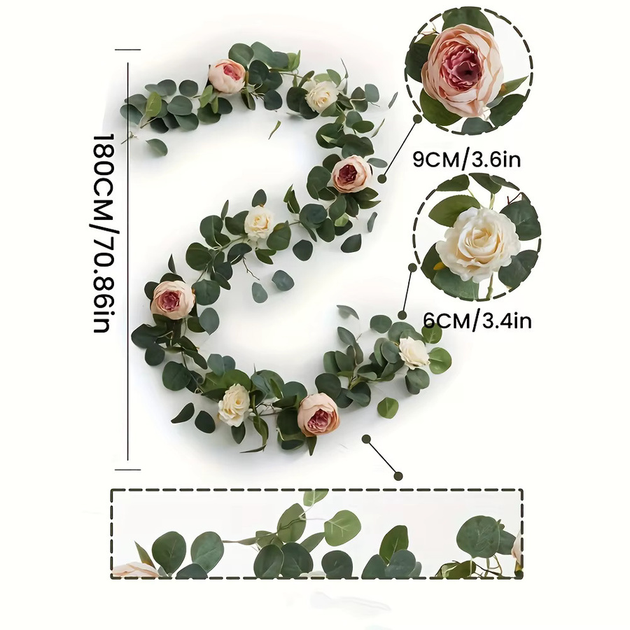 Künstliche Pfingstrosen-Rosenrebe als floraler Wandbehang in Grün, Gold und Pink für Hochzeiten - Bild 3