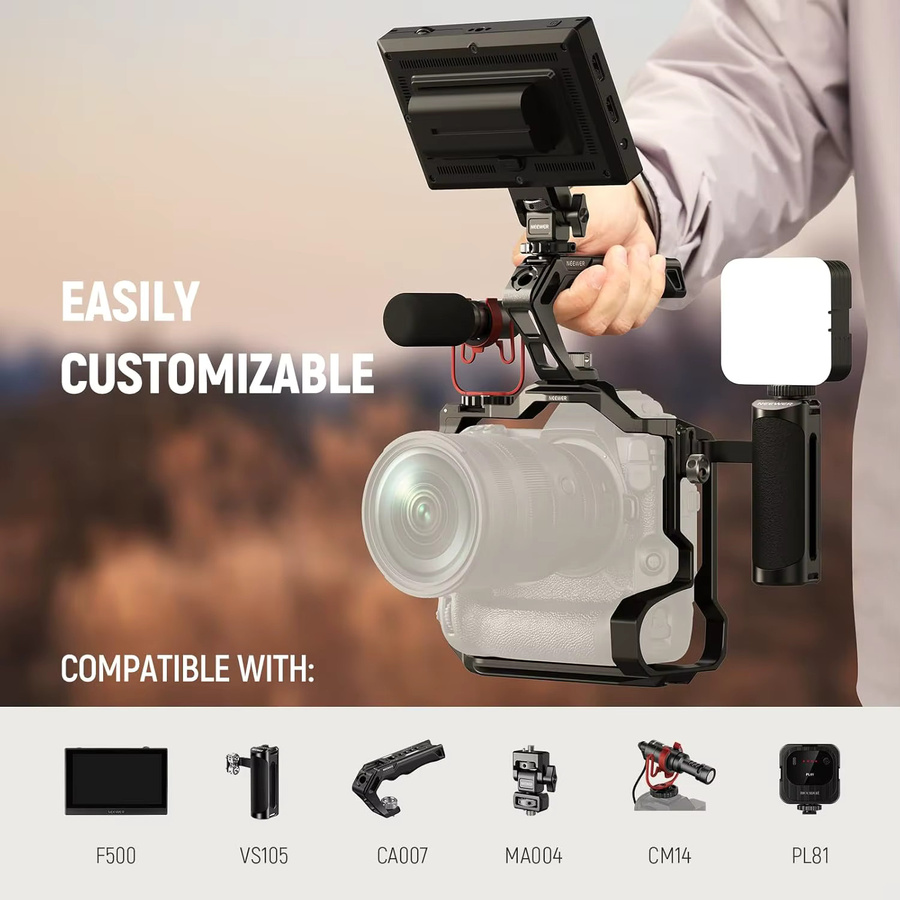 NEEWER Kamerakäfig-Rig Videoring-Kamerastabilisator aus Aluminiumlegierung mit Kaltschuh in Schwarz für Nikon Z9 - Bild 4