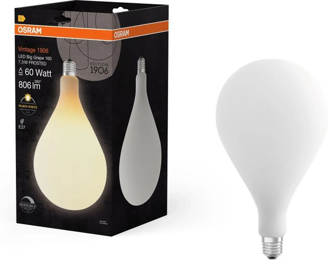 Osram LED-Lampe Big Grape E27 Filament Globe, dimmbar, warmweiß, transparent, Höhe: 28,5 cm, Durchmesser: 16 cm - Bild 1