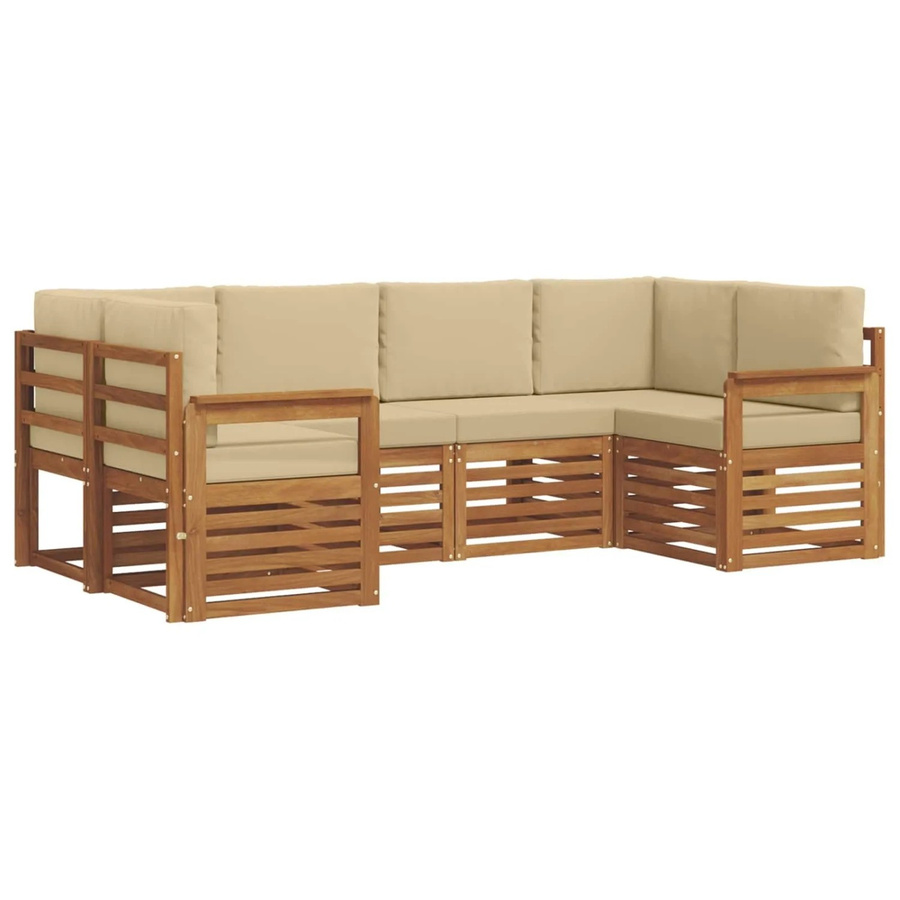 vidaXL Sofagarnitur aus Massivholz Akazie in Natur-Beige, 20-teiliges L-Shape Ecksofa-Set mit Kissen und Latten-Design - Bild 2