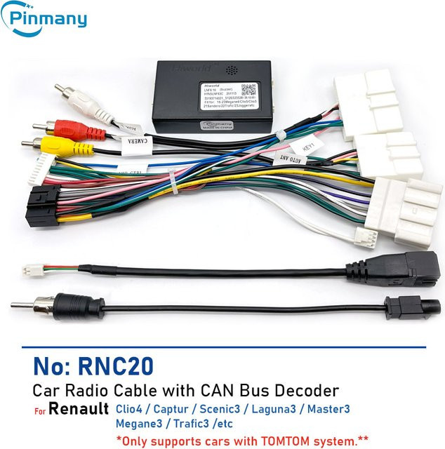 Pinmany CAN-Bus-Decoder RNC20 Auto-Radio-Kabeladapter für Renault Captur Megane Scenic Laguna Master Trafic 3 und Clio4 mit TOMTOM-System in Schwarz - Bild 1