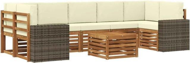 vidaXL Outdoor-Sofagarnitur aus Massivholz Akazie in Natur und Creme, 8-teiliges L-Shape Set mit Polstern und Armlehnen - Bild 1