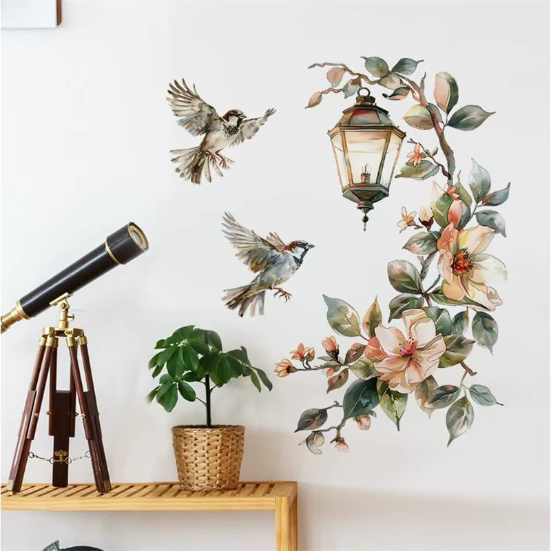 Selbstklebender Wandaufkleber mit bunten Blumen, Vögeln und floralen Motiven für Schlafzimmer und Wohnzimmer, B/H: 29 x 22 cm - Bild 2