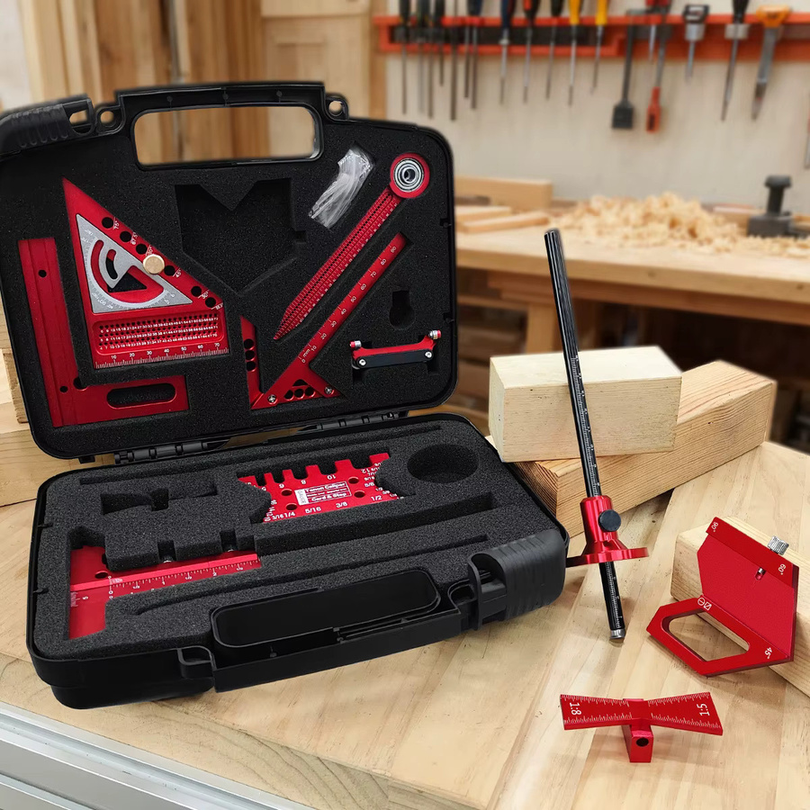 GDART Holzbearbeitungs-Projekt-Kombinationsset mit Box inklusive Dreiecklineal, Anreißer, Zapfenlehre, Schwalbenschwanzlehre und Positionierklemme - Bild 2