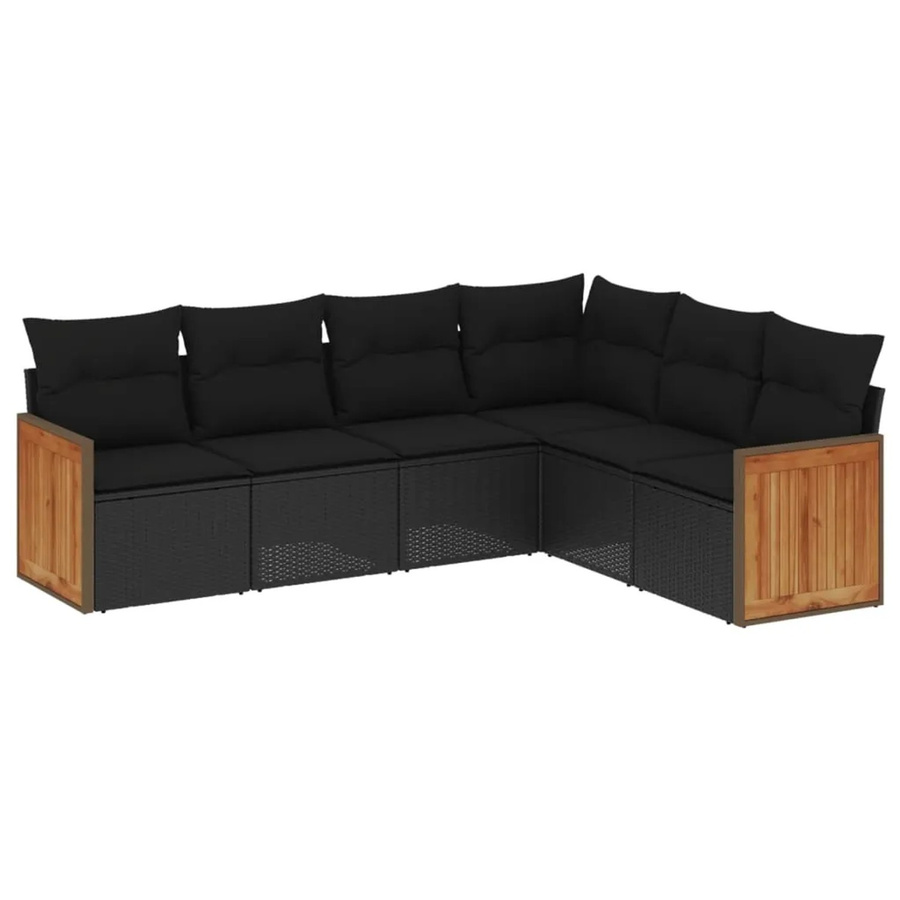 vidaXL 6-teilige Garten-Sofagarnitur in L-Form aus schwarzem Poly-Rattan mit Sitzkissen und Rückenkissen - Bild 2