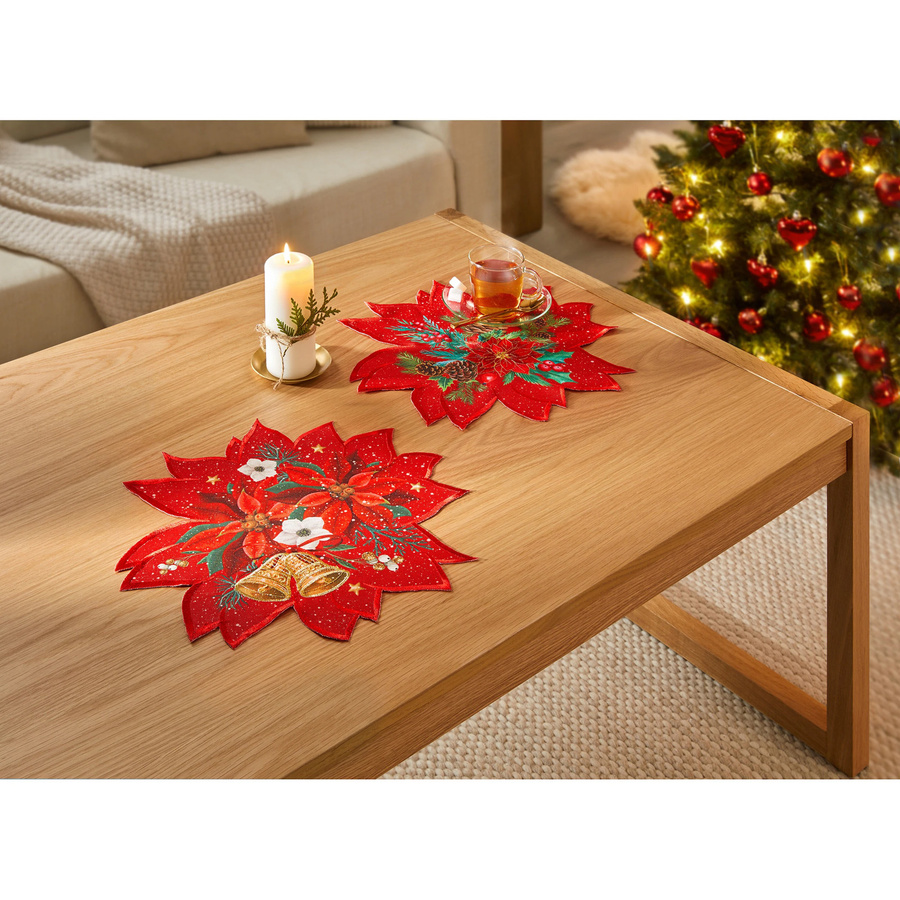 2er-Set Tischdeckchen Weihnachtsstern von viva domo in Gold, Rot und Multicolour mit Sternen-Design - Bild 2