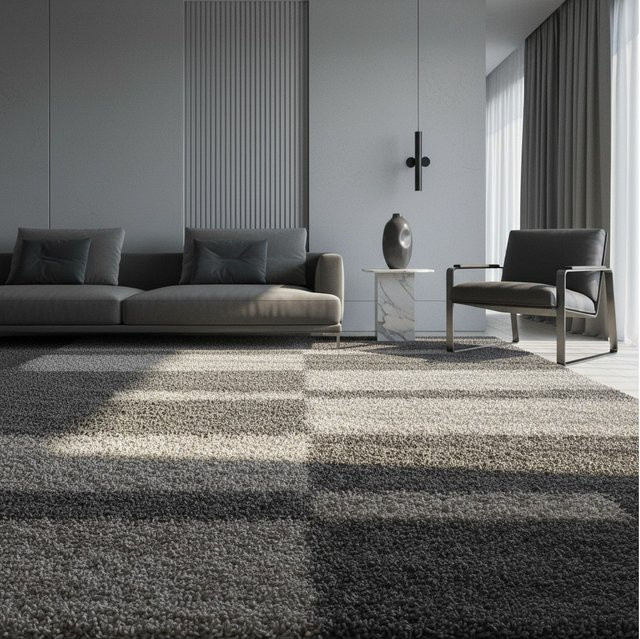 Hochflorteppich WERFEN von Kadima Design, kariert, Taupe/Beige/Grau, B/T: 140 x 200 cm - Bild 1